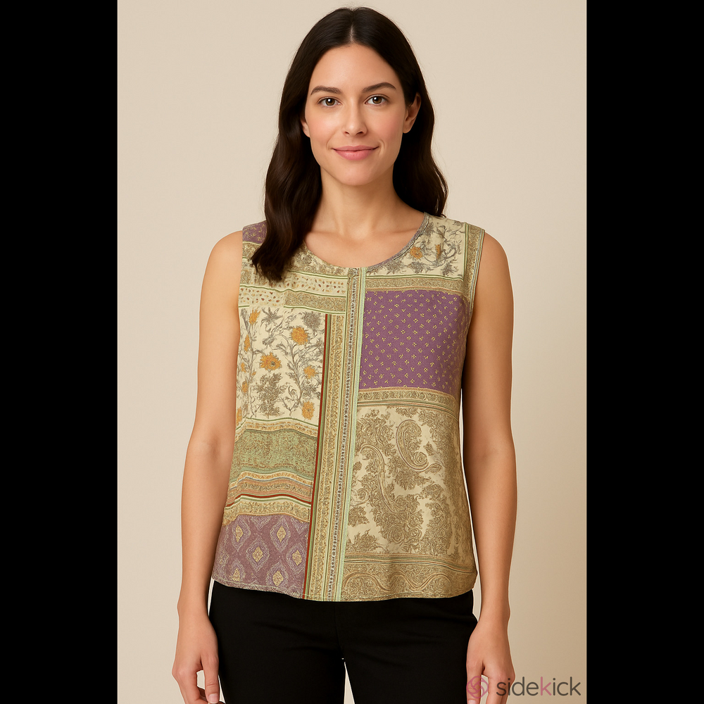Ricki's Purple and Cream Paisley Patchwork Print Sleeveless Camisole M